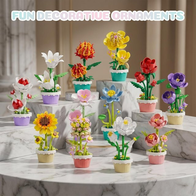 MSFTOYS Mini-Blumen-Spielzeug, Baustein-Set, 12-teiliges Set - Bild 1