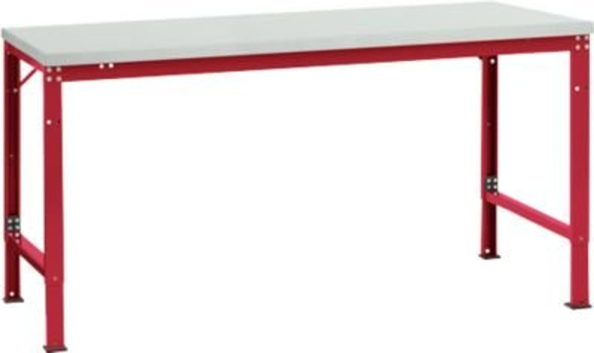 Manuflex Arbeits-Grundtisch UNIVERSAL Spezial mit Kunststoffplatte, Rubin-Rot und Lichtgrau, B/T/H: 175 x 100 x 72,2-102,2 cm - Bild 2
