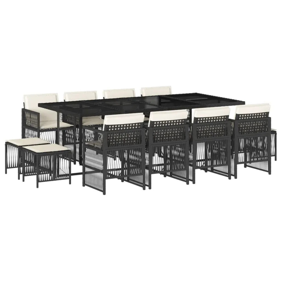 vidaXL 13-teilige Garten-Essgruppe aus Poly Rattan in Schwarz mit Kissen und Hartglas-Tischplatte - Bild 2