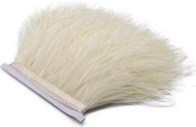 Echte Straußenfeder Besatz mit Spitze als Band für Kleidung und Nähzubehör, Farbe: Weiß, Länge: 1 m, Breite: 8-10 cm - Bild 1