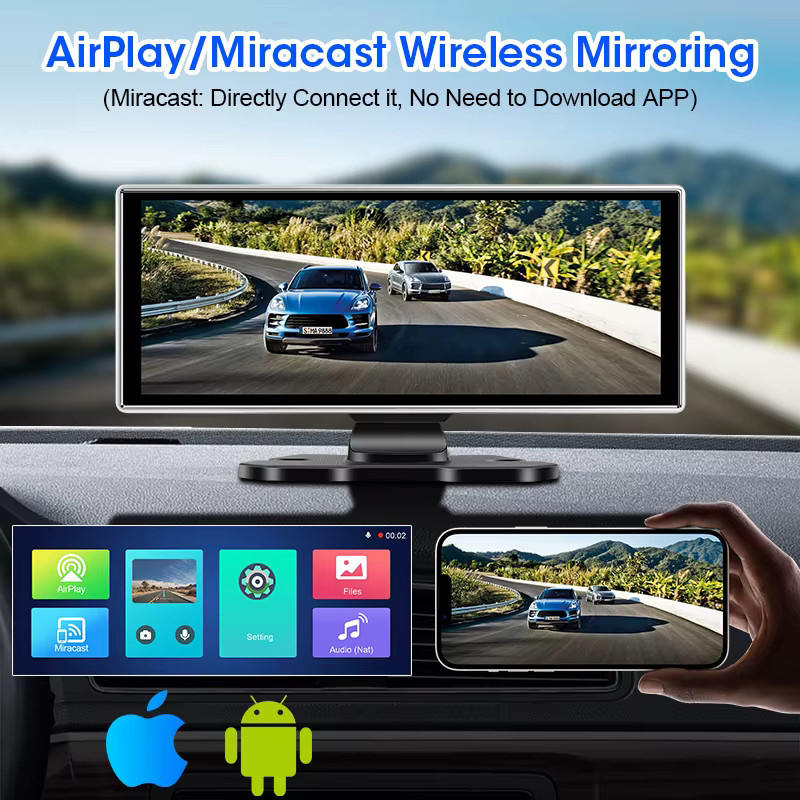 srnubi Intelligentes Multimedia-System für das Auto mit 11,26 Zoll Display, Tragbarer Video Player mit Drahtlosem CarPlay und Android Auto, Schwarz - Bild 4