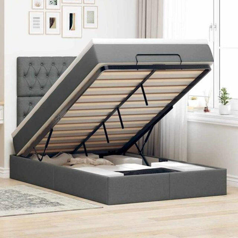 vidaxl Ottoman Polsterbett mit Matratze und LED-Beleuchtung in Dunkelgrau, B/T: 120 x 190 cm - Bild 1