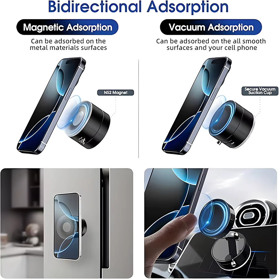 Keai Multifunktionaler Magnetischer Telefonhalter mit verstellbarem Doppelseitigem Saugnapf und faltbarem Design in Schwarz oder Weiß - Bild 6