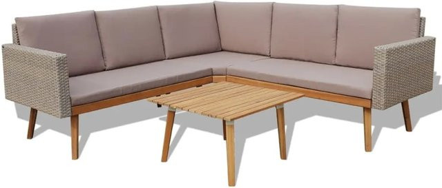 vidaXL 4-tlg Garten-Lounge-Set Modell 5 in Grau aus Poly Rattan mit Auflagen und Couchtisch - Bild 1