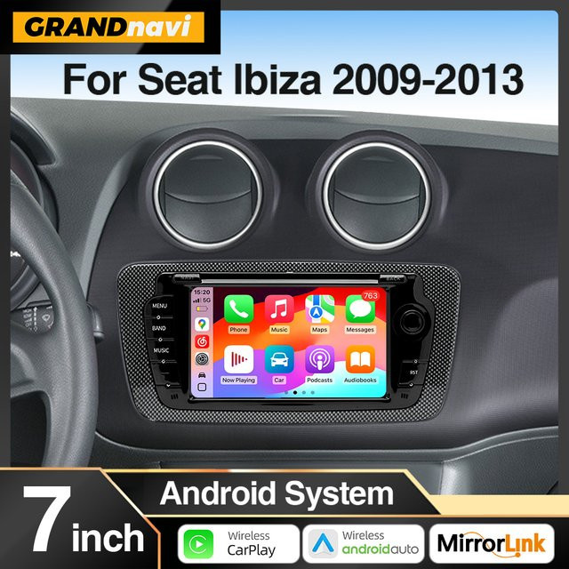Grandnavi Wireless CarPlay und Android Auto Multimedia Radio für Seat Ibiza 6J 2009 - 2013, 7 Zoll Display, 4G WiFi, GPS Navigation, Schwarz - Bild 1