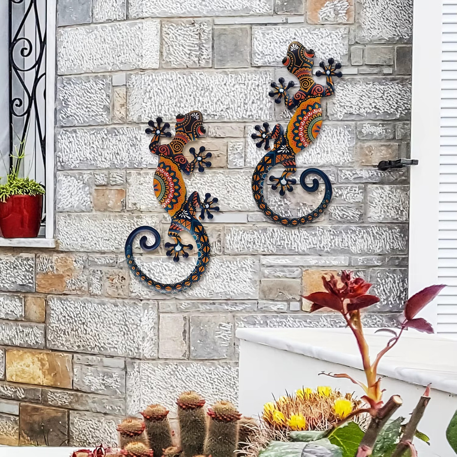 DDPNKL 2-teiliges Metall-Wandkunst-Set mit Eidechsen- und Gecko-Motiven in Tribal-Mustern zur Wanddekoration für Innen- und Außenbereich - Bild 4