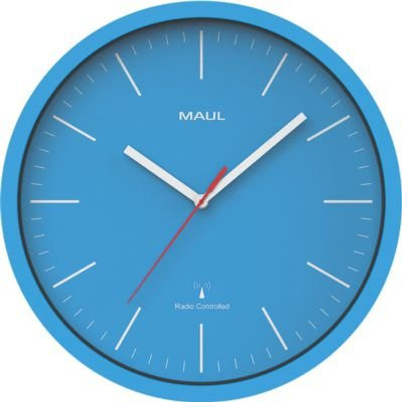 Funk Wanduhr MAULjump, rund, blau-weiß gestreift, Durchmesser: 30,5 cm, geräuschlos, Kunststoff & Glas - Bild 1