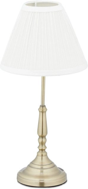 Relaxdays Tischlampe im Vintage-Design aus Eisen und Stoff in Weiß und Gold mit Schalter und E14 Fassung, Höhe: 43 cm, Durchmesser: 21 cm - Bild 1