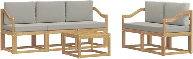 vidaXL Outdoor-Sofagarnitur 6-teilig aus Akazienholz in Weiß und Hellgrau mit Sitz- und Rückenkissen, B/T/H: 59 x 59 x 37 cm - Bild 1