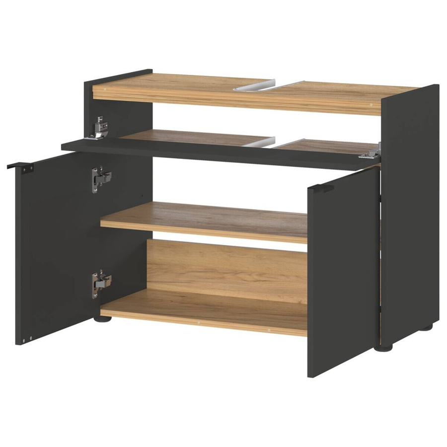 Germania Waschbeckenunterschrank Forano Graphit Eiche mit Soft-Close-Türen, B/H/T: 80 x 60 x 34 cm - Bild 3