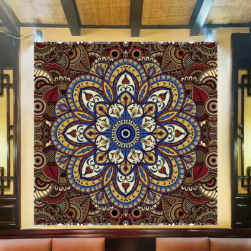 VIKAMA Boho Wandteppich mit Mandala- und geometrischem Design in Multicolour, Textil-Wanddekoration für Wohnzimmer und Meditationsraum, Breite: 230 cm, Höhe: 150 cm - Bild 1