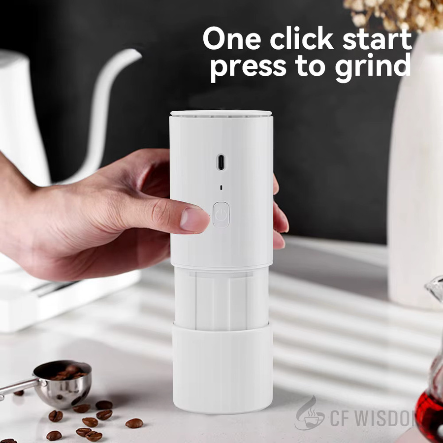 CF WISDOM Elektrische Keramik-Kaffeemühle in Weiß mit 30 g Bohnen-Aufbewahrung für Espresso und Reisen - Bild 2