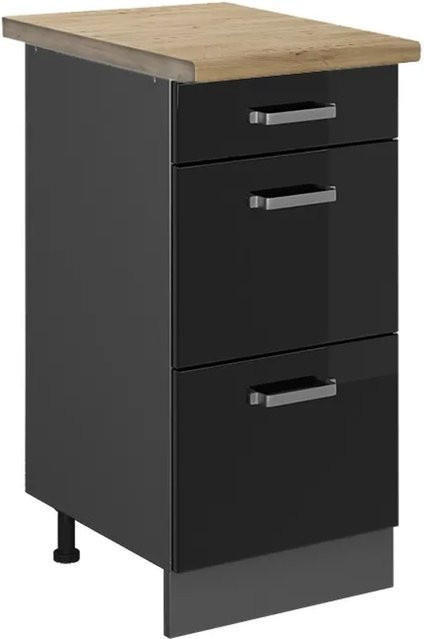 Vicco Küchenunterschrank R-Line in Schwarz Hochglanz und Anthrazit mit Eiche-Optik und Schubladen, B: 40 cm, H: 81,6 cm, T: 60 cm - Bild 1