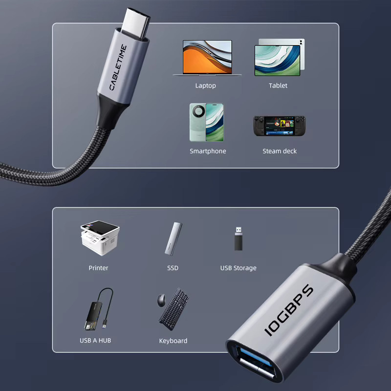 CABLETIME USB-C 3.2 auf USB-A Adapter mit 10Gbps OTG Funktion für MacBook Pro, Smartphone und PC - Bild 5