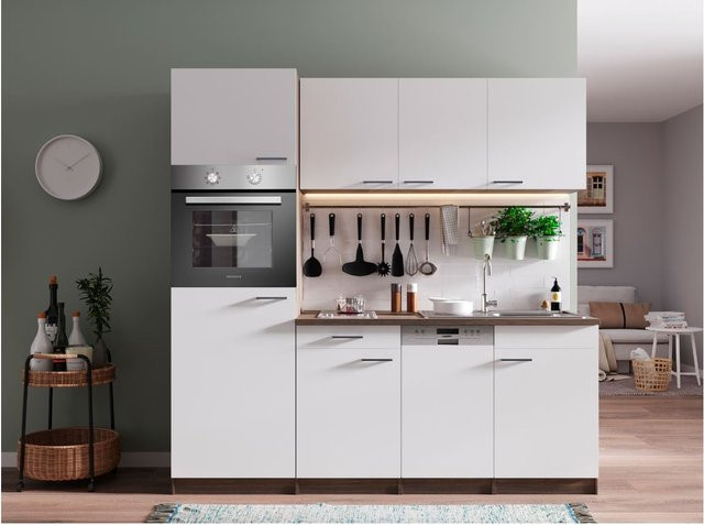 Respekta Küchenzeile KB205EYWC in Weiß und Eiche York Nachbildung, Breite: 205 cm - Bild 1