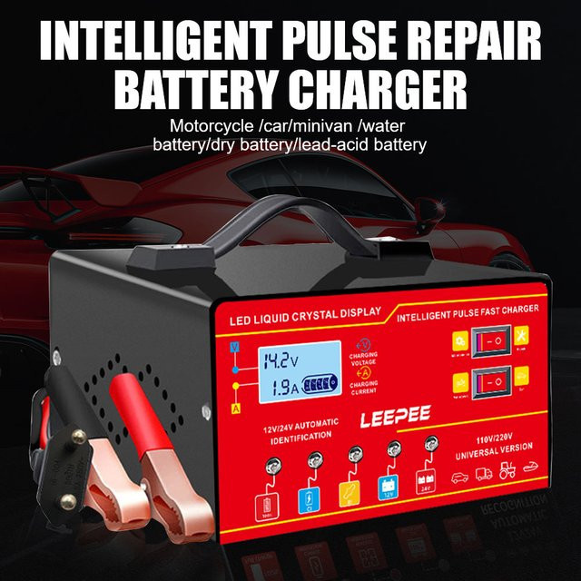 Intelligentes Autobatterie-Ladegerät mit LCD-Display, 12V/24V 6A, Überspannungsschutz und Pulsreparatur in Schwarz oder Weiß - Bild 1