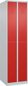 C+P Doppelstock-Spind Classic PLUS mit 2 Abteilen, Farbe Lichtgrau und Verkehrsrot, Stahl, mit Garderobenstange und 4 Zylinderschlössern, H x B x T: 185 x 50 x 50 cm - Bild 1