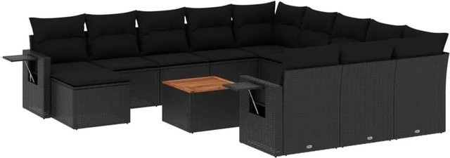 vidaXL 13-tlg. Garten-Sofagarnitur in L-Form aus Polyrattan mit Kissen, Schwarz - Bild 1