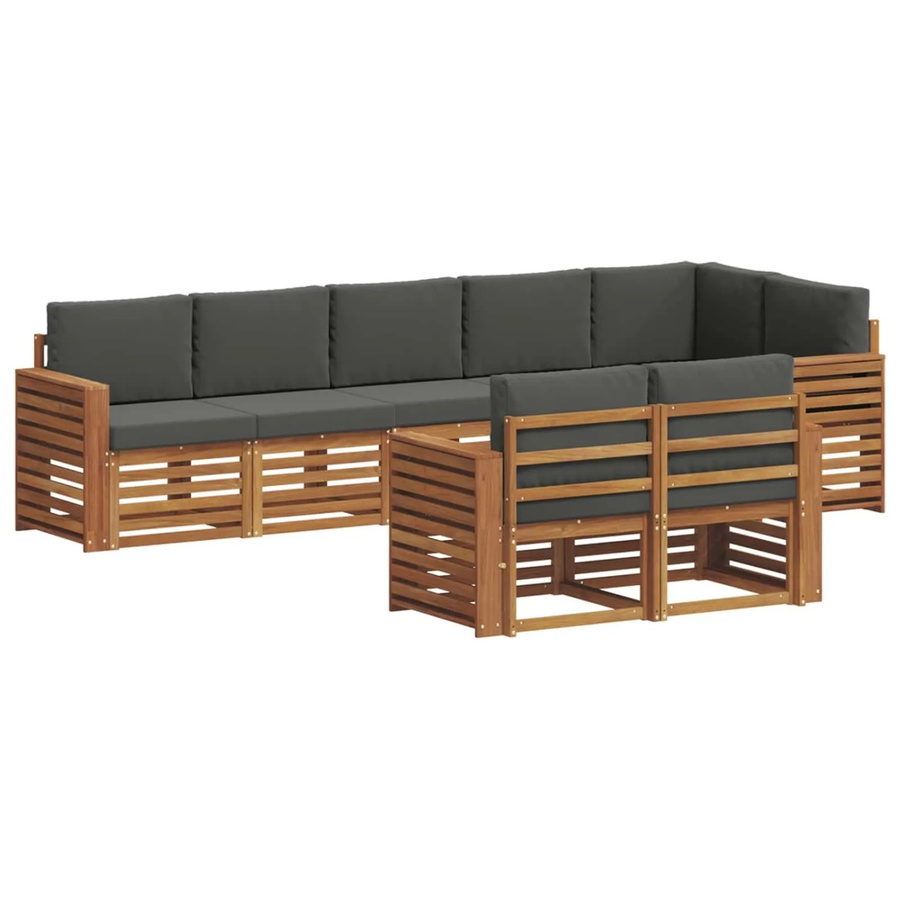 vidaXL Sofagarnitur 8-teilig aus Massivholz Akazie in Natur und Anthrazit mit L-Form und Polstern - Bild 2