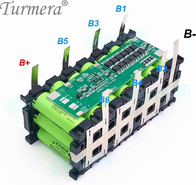 Turmera 30A Balance BMS Batteriehalter 7S3P in Schwarz für 24V und 29,4V 18650 Akkus mit Schweißnickelgehäuse - Bild 1