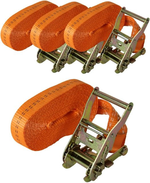 TRUTZHOLM 4er Set Profi Ratschen Spanngurte in Orange mit 2t Tragkraft und 6m Länge, TÜV GS zertifiziert - Bild 1