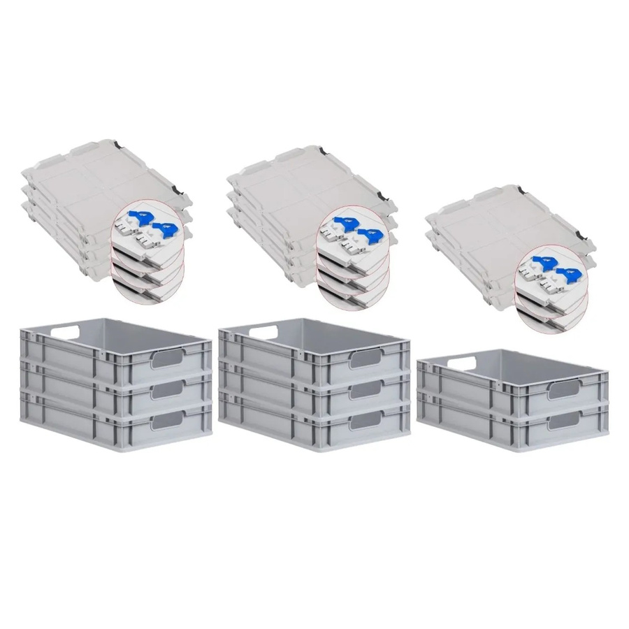 PROREGAL Spar Set 8x Eurobox Nextgen Economy mit Scharnierdeckel und blauen Schiebeschnappverschlüssen, H x B x T: 12 x 40 x 60 cm, 23 Liter - Bild 2