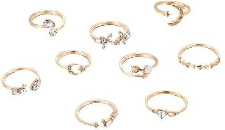 SILVERHOO Ring Set Damen, Messing, Gold, Kristall, Sterne Mond Schmetterling Herz - Bild 1