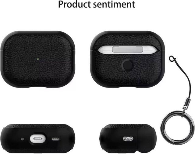 Schutzhülle für AirPods Pro 3 aus weichem TPU-Leder mit Lanyard und Schlüsselanhänger in Schwarz - Bild 1