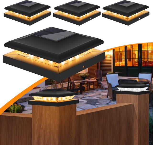 T-SUNRISE Solarpfostenleuchten für den Garten, quadratische LED Außenleuchten in Schwarz, B/T/H: 5,5 x 5,5 x 5,5 cm - Bild 1