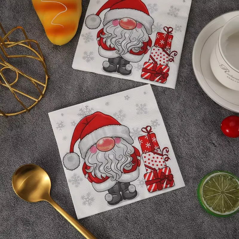 GUANYAO Weihnachtsmann-Servietten mit Cartoon-Motiv, 20 Stück, weiß und mehrfarbig, 25 x 25 cm, 3-lagiges Holzzellstoff-Papier für Party und DIY-Decoupage - Bild 2