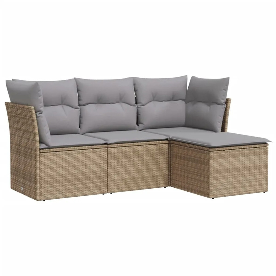 vidaXL 4-tlg Garten-Sofagarnitur in L-Form mit Kissen und Ottoman, Beige, Poly Rattan und Metallrahmen - Bild 2