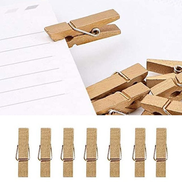 50 Stück Naturholz Mini-Clips 25mm als Kleidungsorganisator und Foto-Clip in Braun und Silber - Bild 1