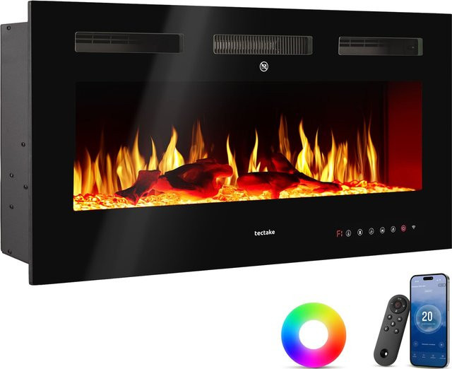 tectake Elektro-Wandkamin Luci mit 3D-Flammeneffekt und Glutimitation, Schwarz, B/H/T: 106,5 x 43 x 12 cm - Bild 1