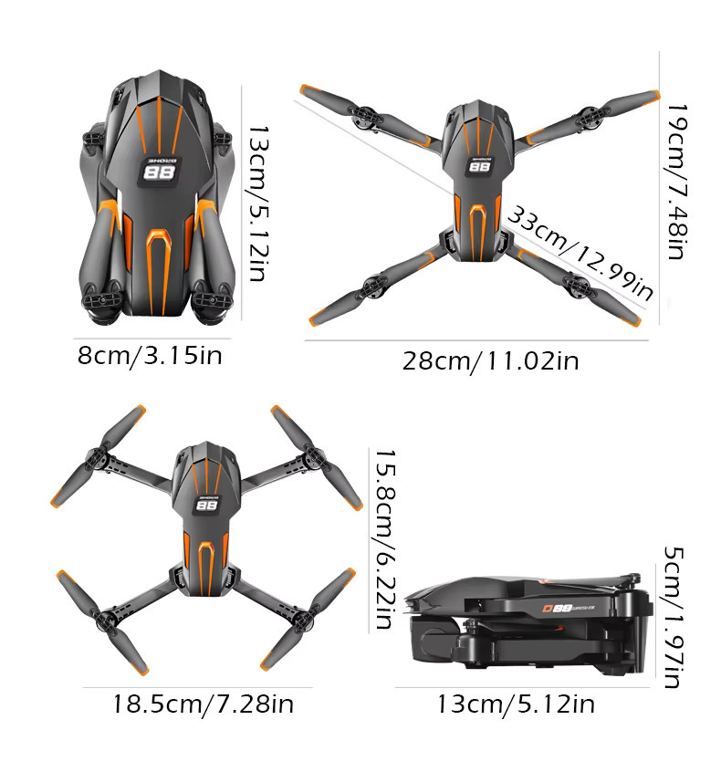 FACEGLE D88 Drohne mit Optical Flow Version, faltbarer Quadcopter in Orange mit zwei Kameras und Sechs-Achsen-Gyroskop - Bild 2