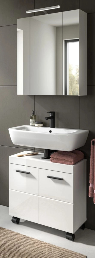Badmöbel Set Talerno von Inn.Furn in Weiß Hochglanz, 2-teilig bestehend aus Waschtischunterschrank und Spiegelschrank, Breite: 60 cm - Bild 1