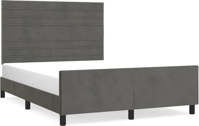 vidaXL Bettgestell mit Kopfteil aus Samt und Lärchenholz in Dunkelgrau, B/T/H: 140 x 190 x 146 cm - Bild 1