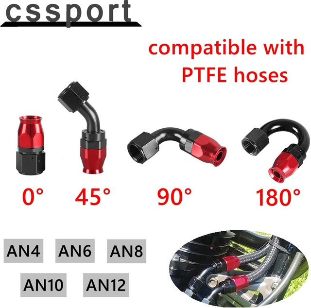 CSSPORT Öl-Kraftstoff-Schwenkadapter für PTFE-Armaturen in den Winkeln 0°, 45°, 90° und 180° für An4/6/8/10/12 - Bild 1