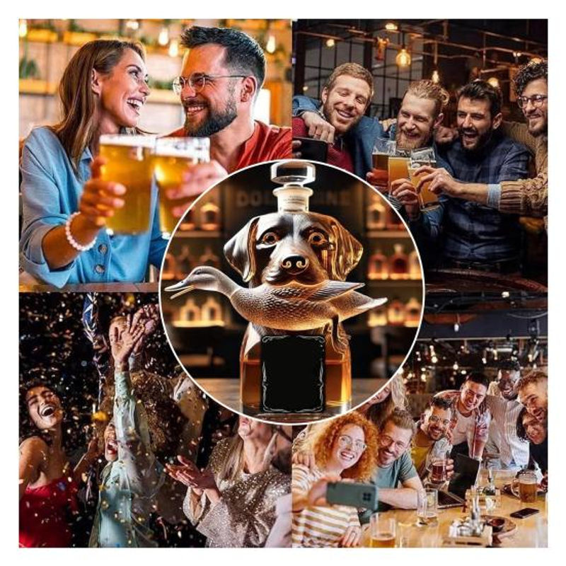 Whiskey-Karaffe aus Glas mit 3D-Gravur Jagdhund in Transparent, dekorative Glasflasche für deine Heimbar - Bild 2