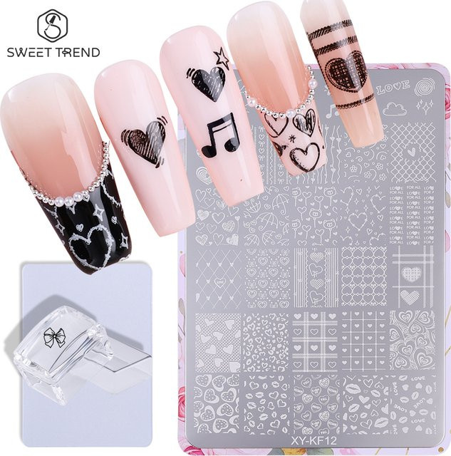 SWEET TREND Stempelplatten Set mit Herz, Lippen, Schmetterling und Sternen - Bild 1