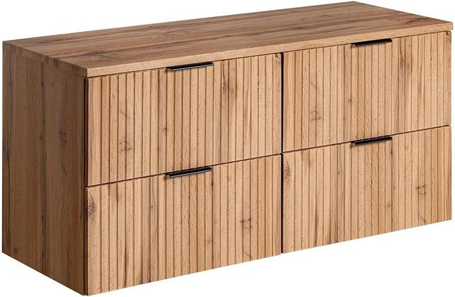 Waschbeckenunterschrank Zevara von Vente-unique im Bohème-Stil mit Rillenmuster, Farbe: Beige/Braun, B: 120 cm, H: 57 cm, T: 46 cm - Bild 1