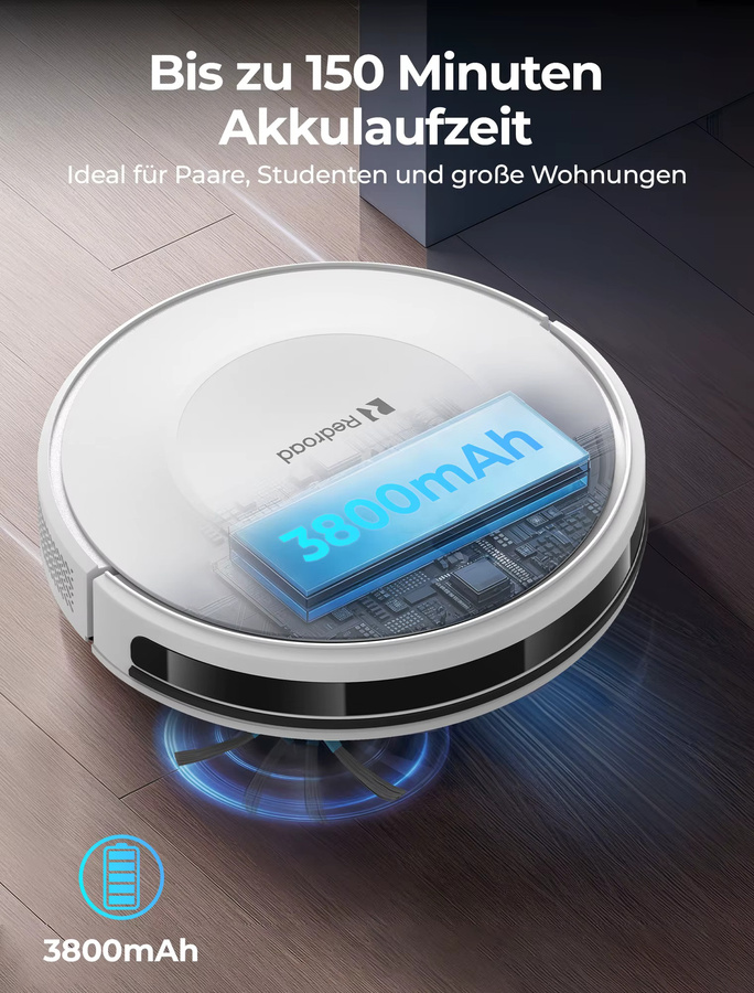 Redroad E2 Roboter-Staubsauger in Weiß mit 10.000 PA Saugkraft und 4 Reinigungsmodi für Tierhaare - Bild 4