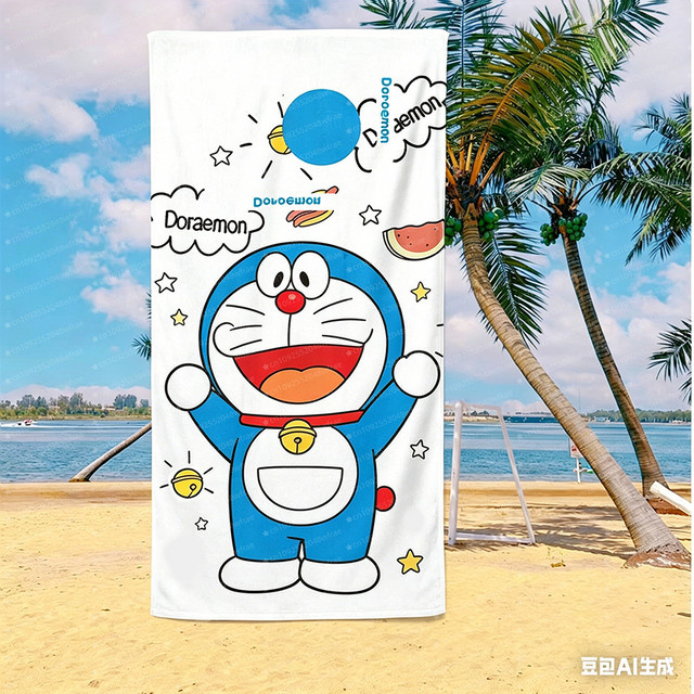 Doraemon Strandtuch von Bandai mit Cartoon-Motiv aus Mikrofaser, schnell trocknend und weich, mehrfarbig - Bild 1
