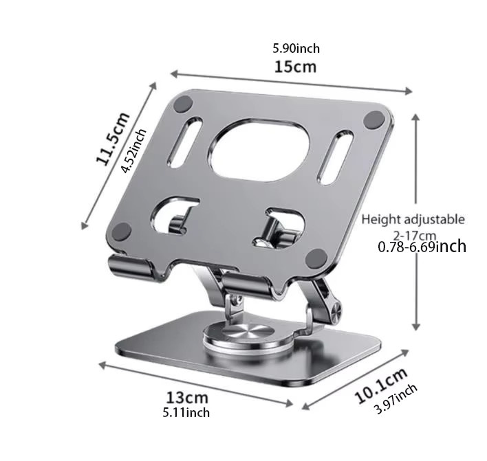 Tutew Universal 360 Grad drehbarer Tablet-Ständer aus Aluminium, verstellbarer und faltbarer Halter für iPad und Handy in Silber oder Grau - Bild 6