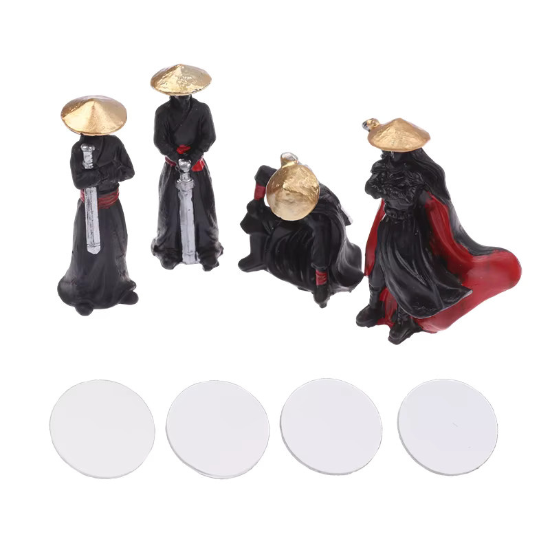 4-teiliges JETTING Set Miniatur-Figuren im antiken Stil mit Ninja, Samurai und Kriegern in Schwarz zur Dekoration - Bild 1