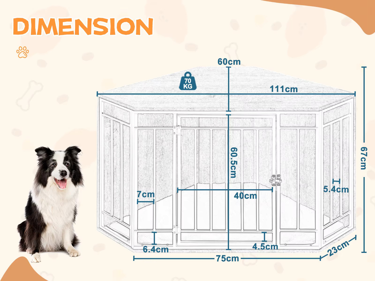 EUGAD Eck-Hundebox Beistelltisch in Braun, Hundezwinger Indoor mit abschließbarer Tür für große, mittlere und kleine Hunde, B/T/H: 111 x 67 x 60 cm - Bild 6