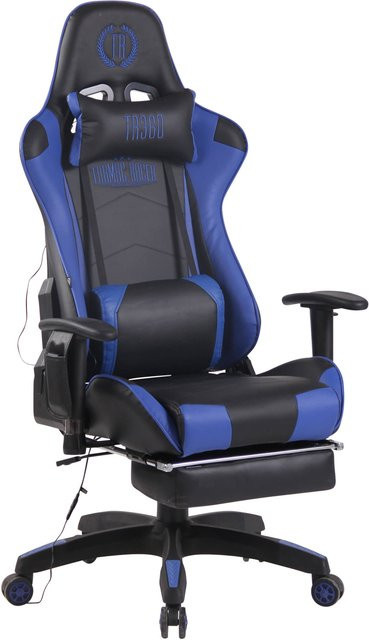 TPFLiving Gaming Bürostuhl Turbine XFM aus Kunstleder in Schwarz/Blau mit Kopfstütze und Armlehnen - Bild 1