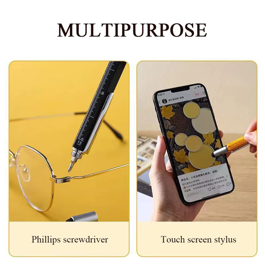 ZOUGOUGO 7-in-1 Multifunktionsstift aus Metall mit Touchscreen-Eingabestift, Kugelschreiber, Schraubendreher, Lineal und Nivelliergerät - Bild 5