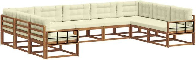 vidaXL Outdoor-Sofagarnitur 9-teilig in U-Form aus massivem Akazienholz mit Kissen in Natur und Creme - Bild 1