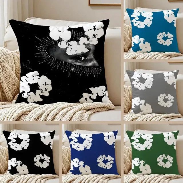 D-Denim T-TearS Kissenbezug White3 aus seidigem Kurzplüsch mit doppelseitigem Druck für dein Sofa und deine Heimdekoration - Bild 1
