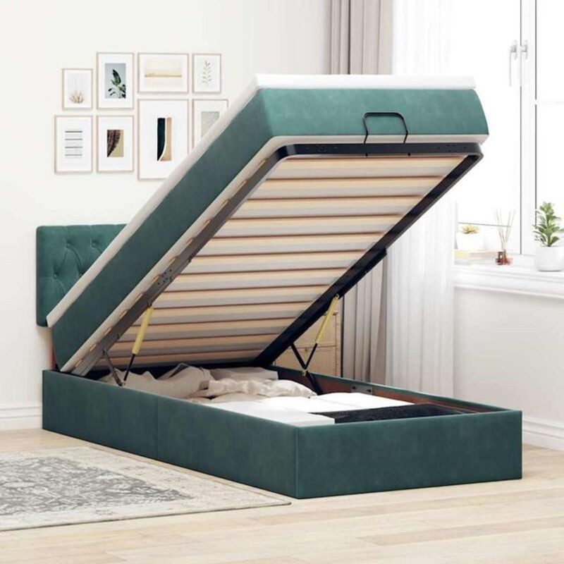 Vidaxl Ottoman Polsterbett mit Matratze aus Samt in Dunkelgrün B/T/H: 90 x 190 x 88 cm - Bild 1